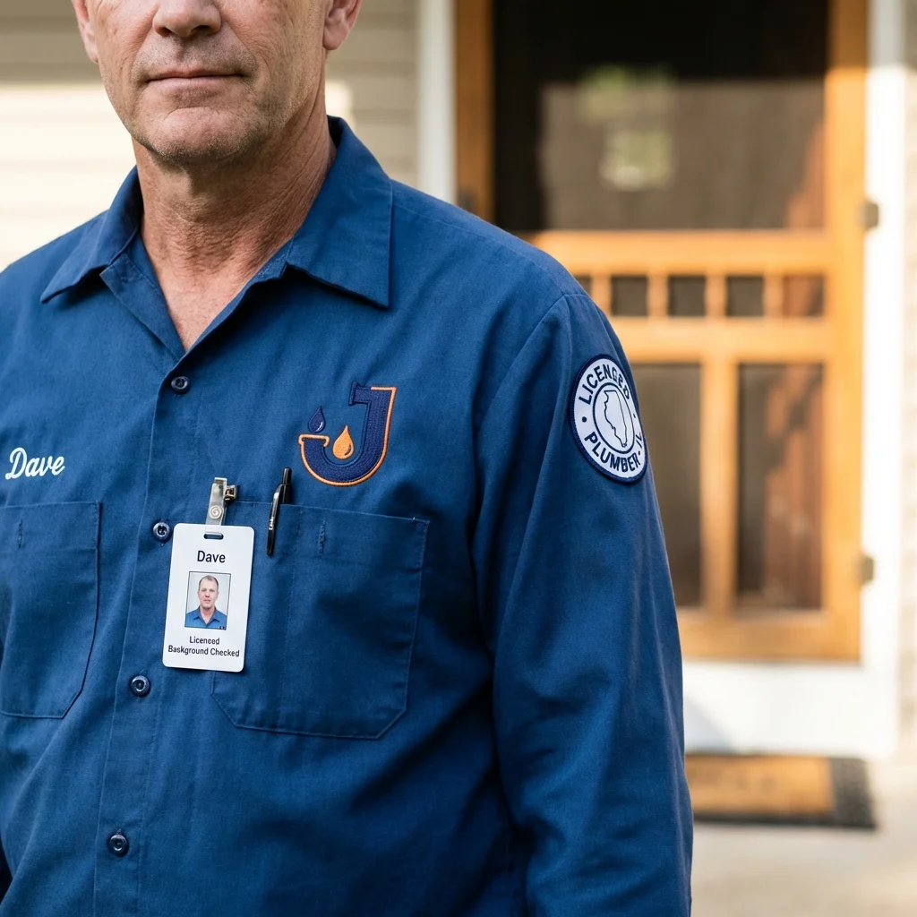 Licensed plumber showing ID badge in Indian Hills, CO
