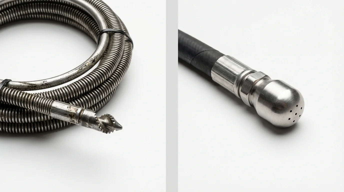 Drain snake cable and hydro jetting nozzle used for drain cleaning in Indian Hills, CO