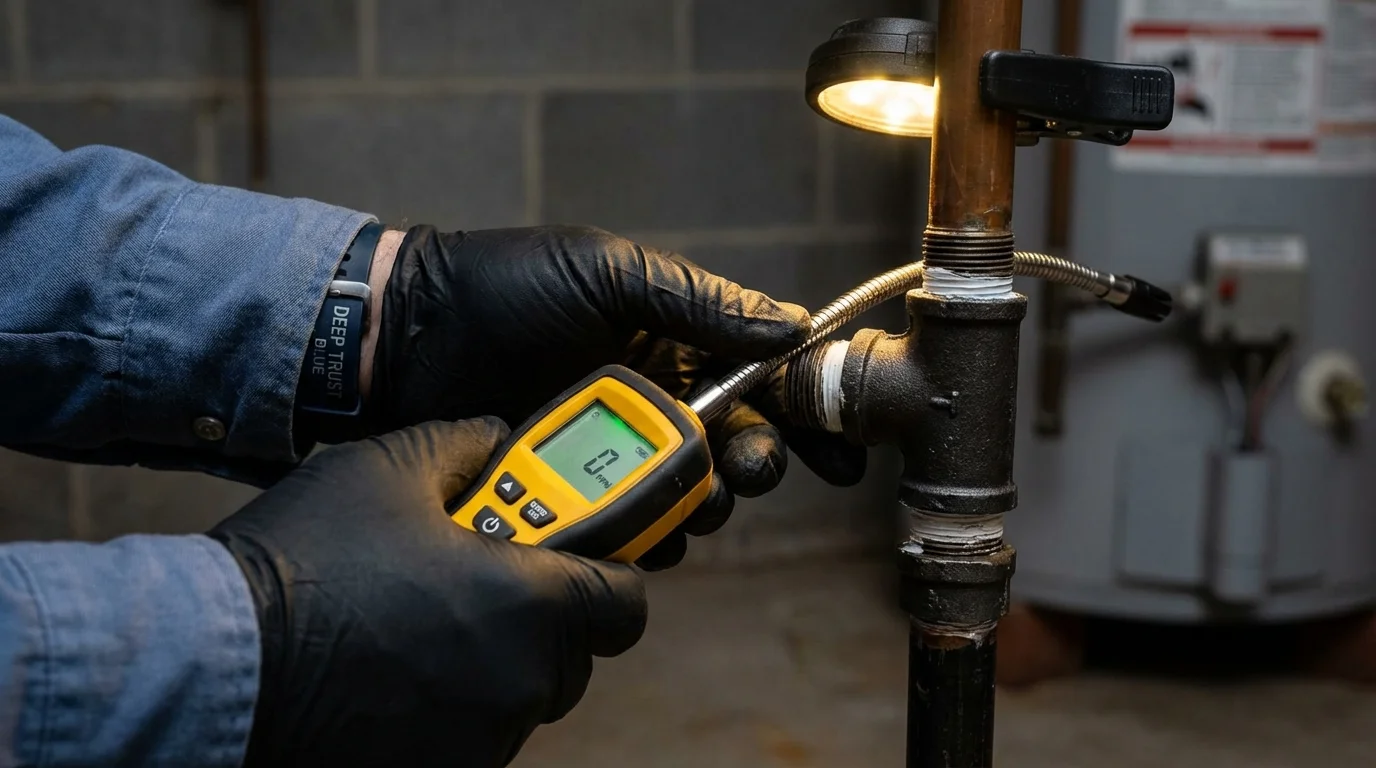 Gas leak detection with electronic sniffer by Johns Plumbing LLC in Indian Hills