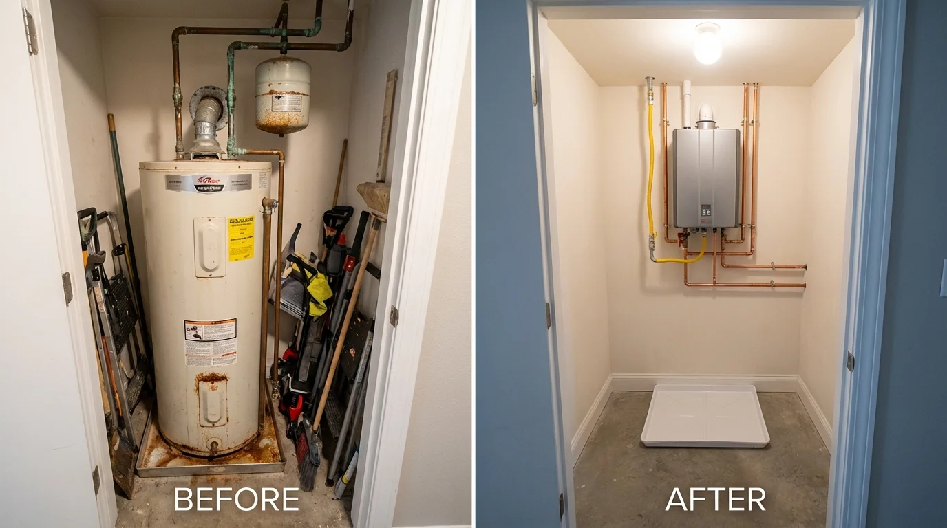 Tank water heater versus wall-mounted tankless unit comparison for Indian Hills, CO homeowners