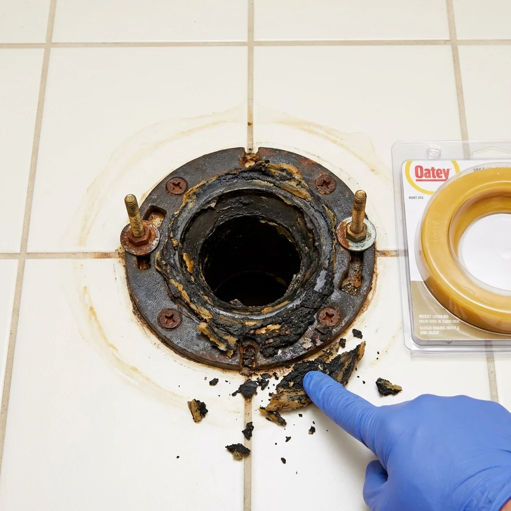 Failed wax ring showing water seepage at the base of a toilet in a Indian Hills, CO home