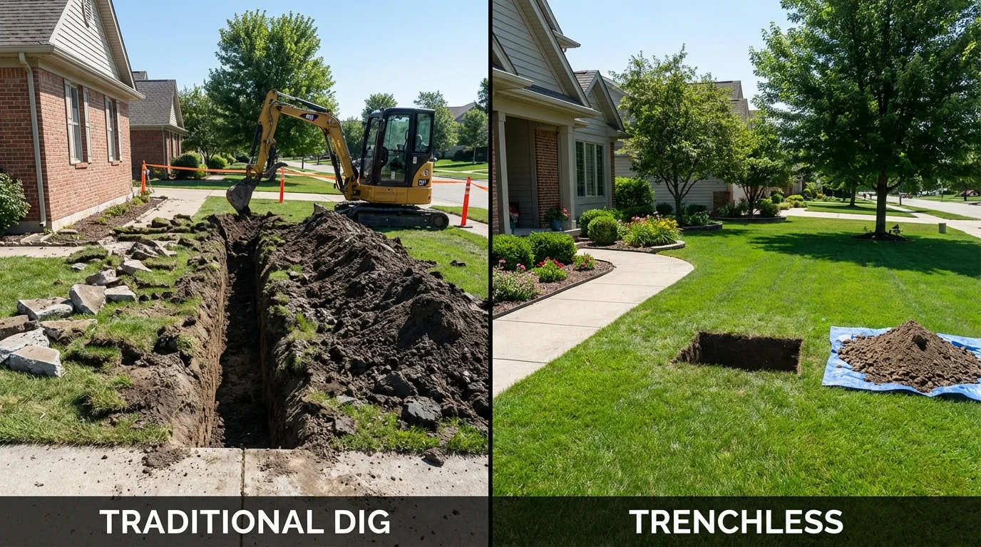 Trenchless sewer repair with minimal yard damage versus traditional excavation in Indian Hills, CO